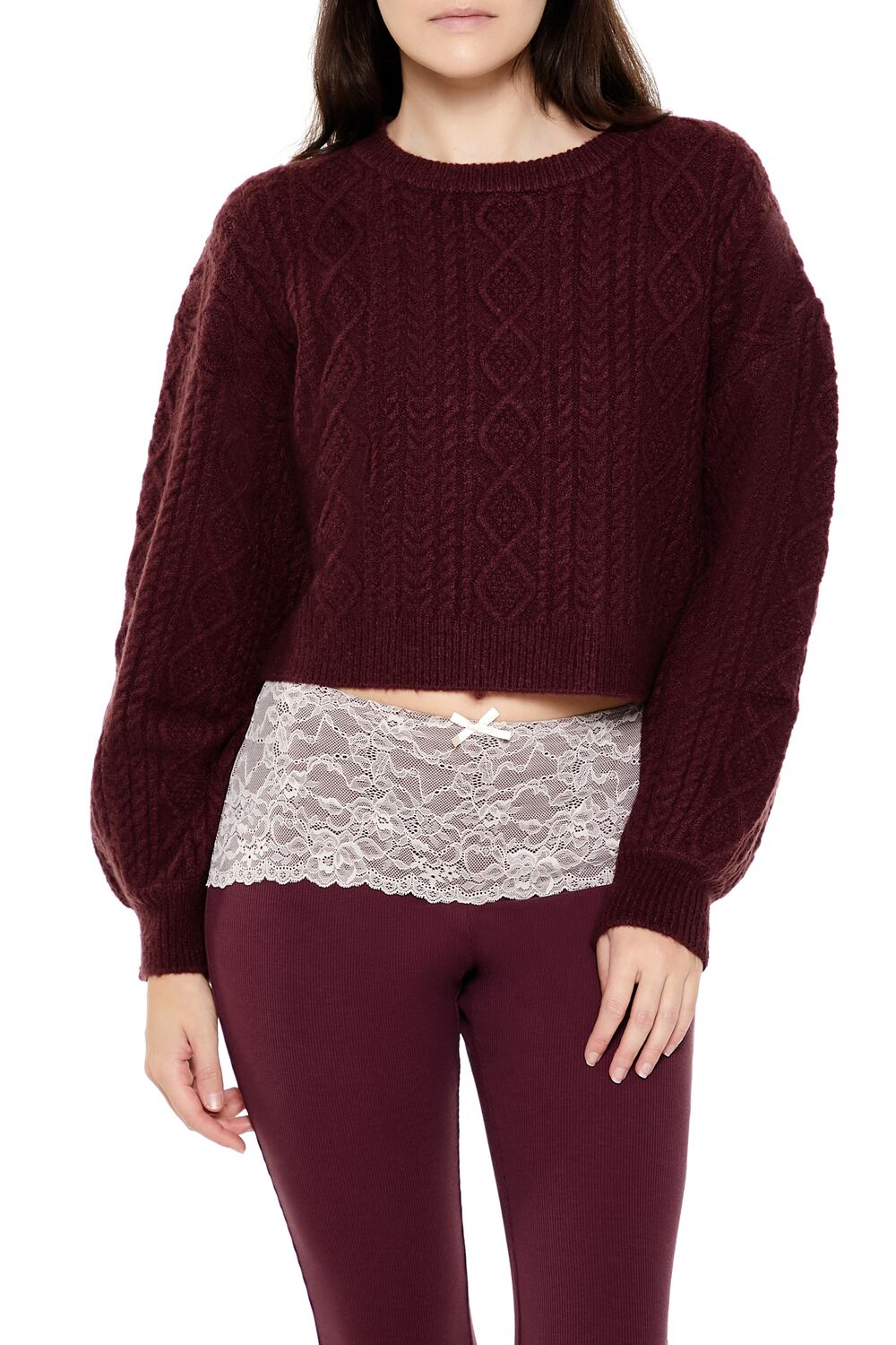 Cropped Cable Knit Sweater