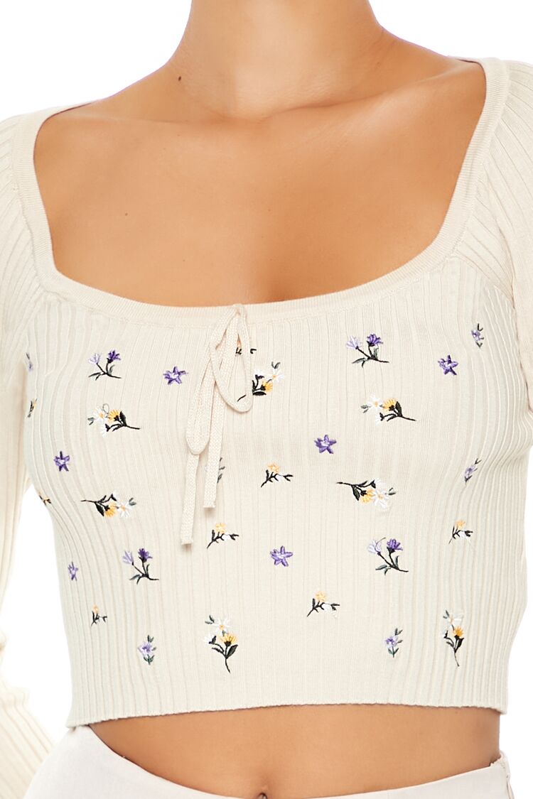 Sweater-Knit Floral Crop Top