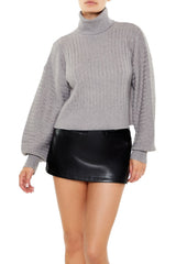 Turtleneck Balloon-Sleeve Sweater
