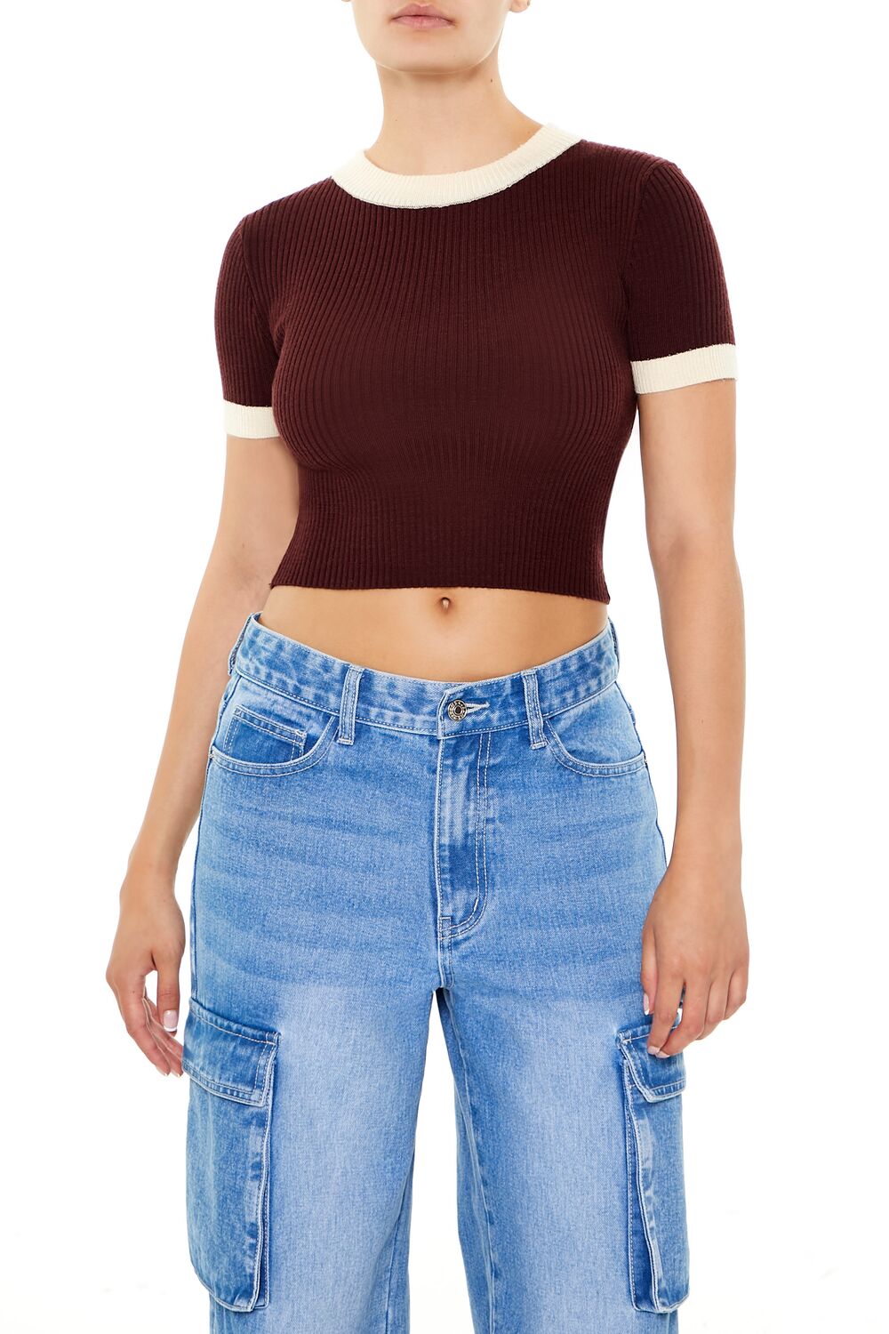 Sweater-Knit Ringer Cropped Tee