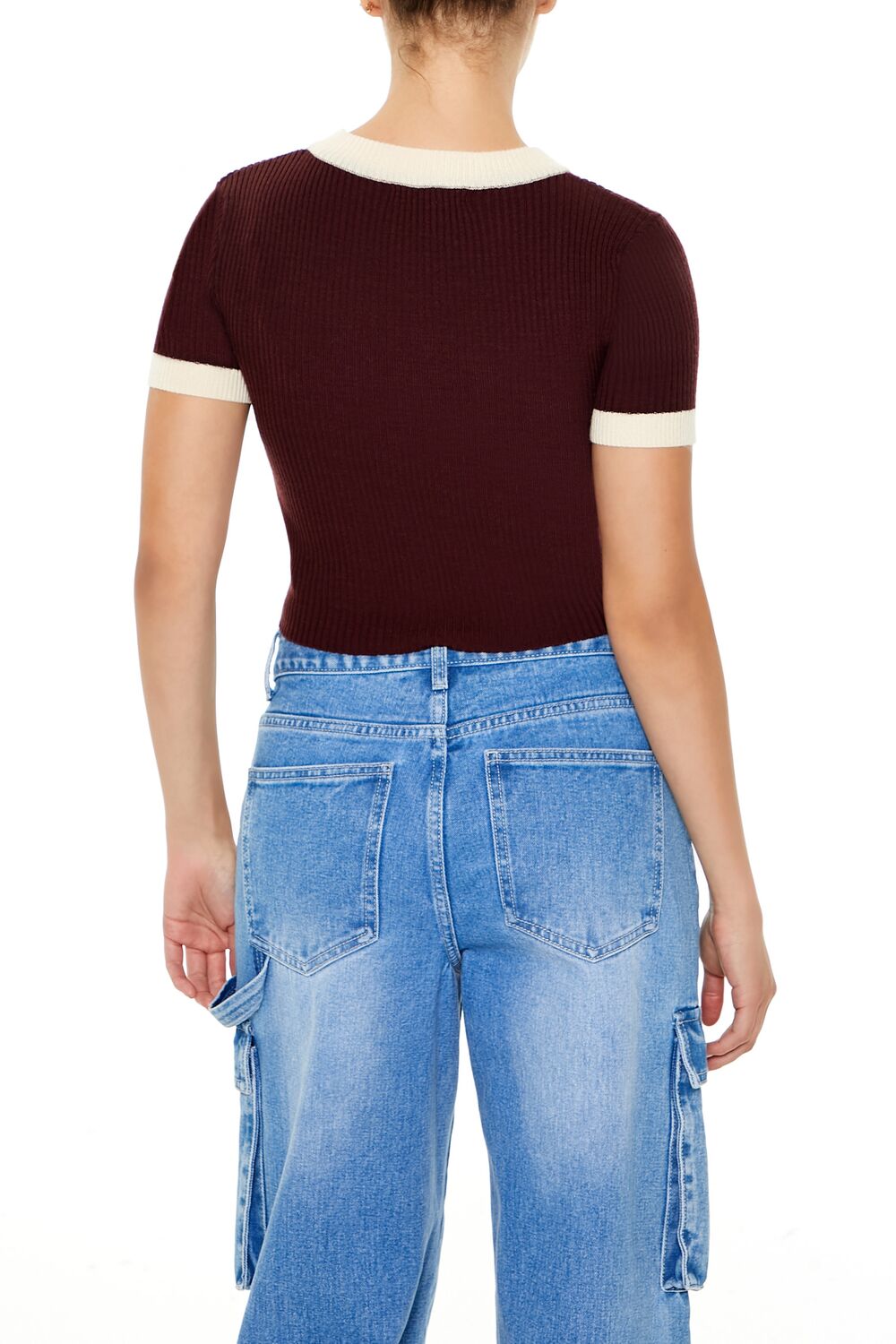 Sweater-Knit Ringer Cropped Tee