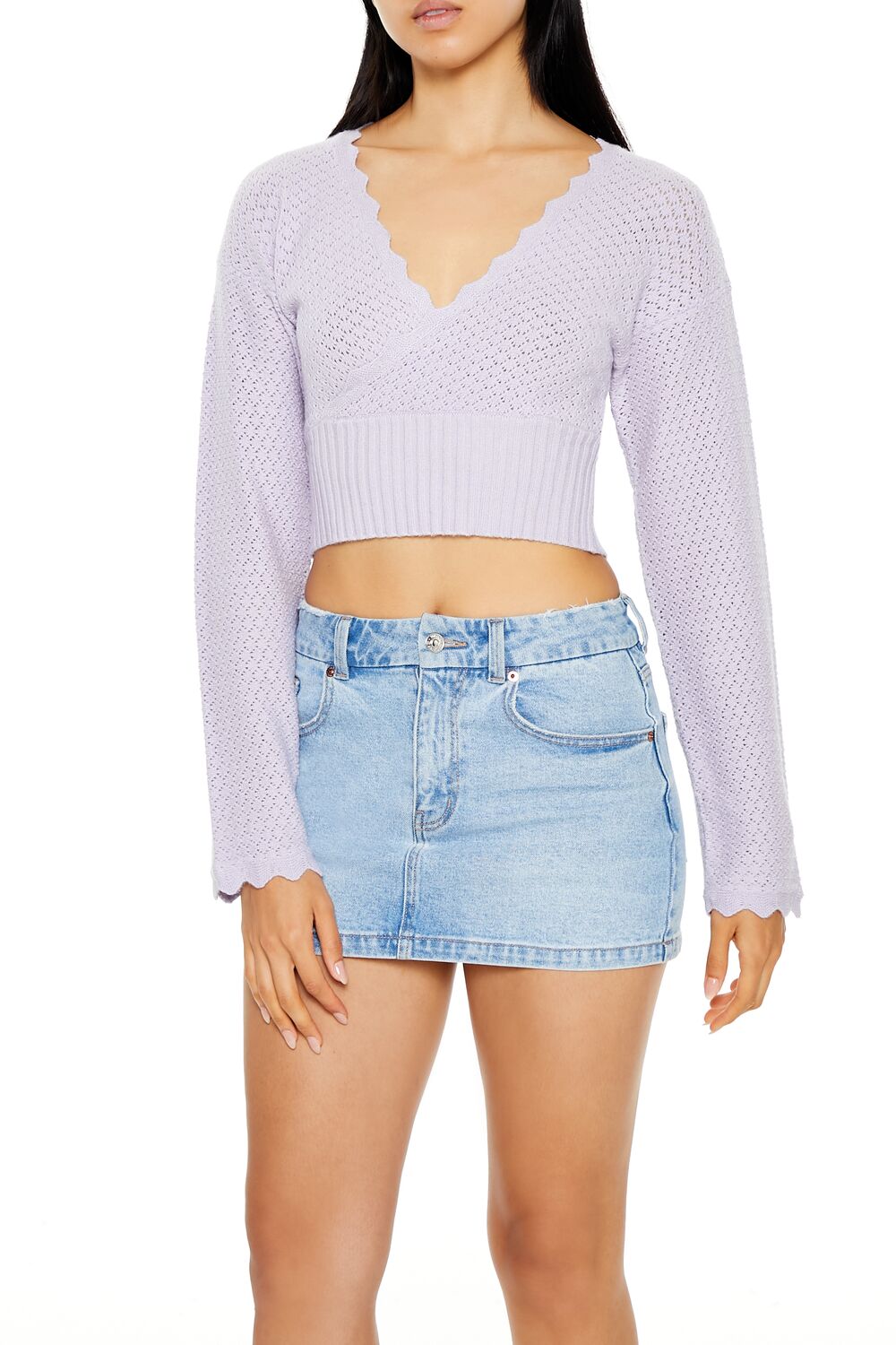 Textured Surplice Cropped Sweater