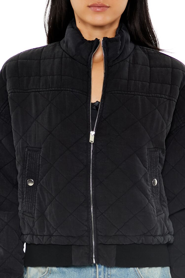 Quilted Zip-Up Bomber Jacket