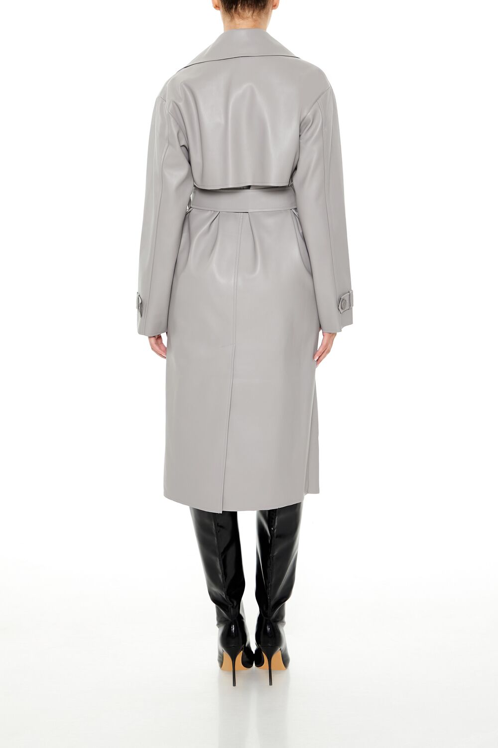 Faux Leather Notched Trench Coat