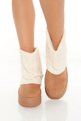 Cable Knit Overlay Flatform Booties