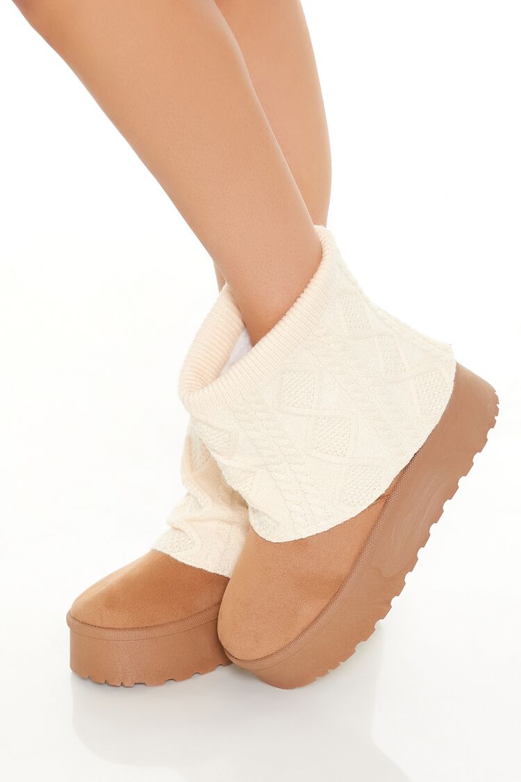 Cable Knit Overlay Flatform Booties