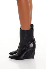 Faux Leather Pointed Wedge Booties