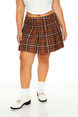 Plus Size Pleated Plaid Mini Skirt
