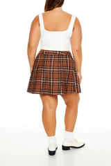 Plus Size Pleated Plaid Mini Skirt
