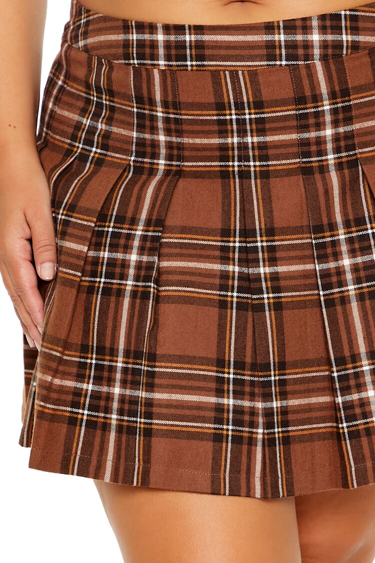 Plus Size Pleated Plaid Mini Skirt