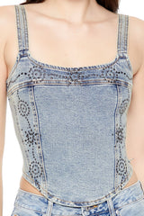 Studded Denim Crop Top