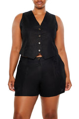 Plus Size Linen-Blend Vest & Shorts Set