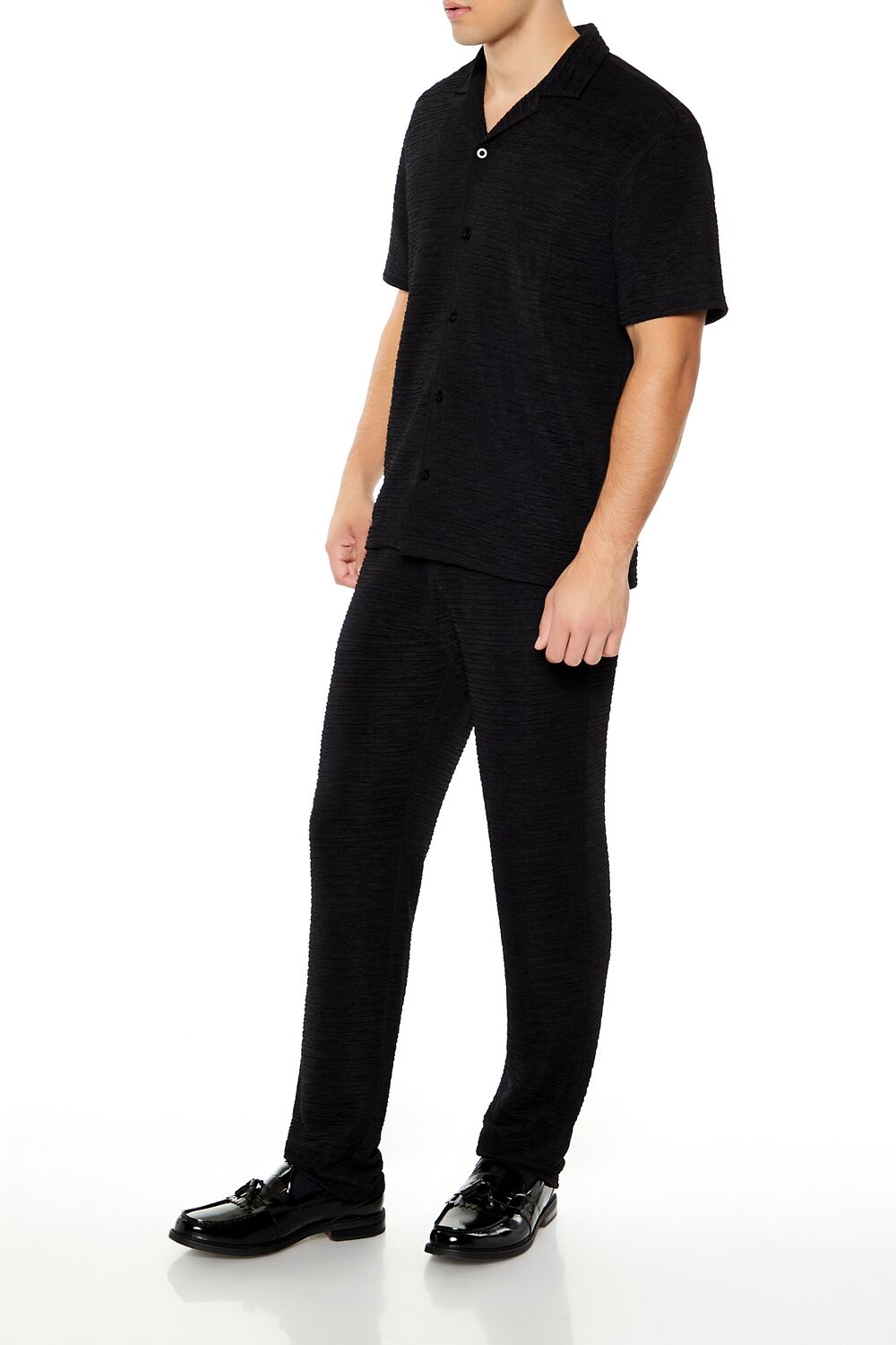 Textured Slim-Fit Straight Pants