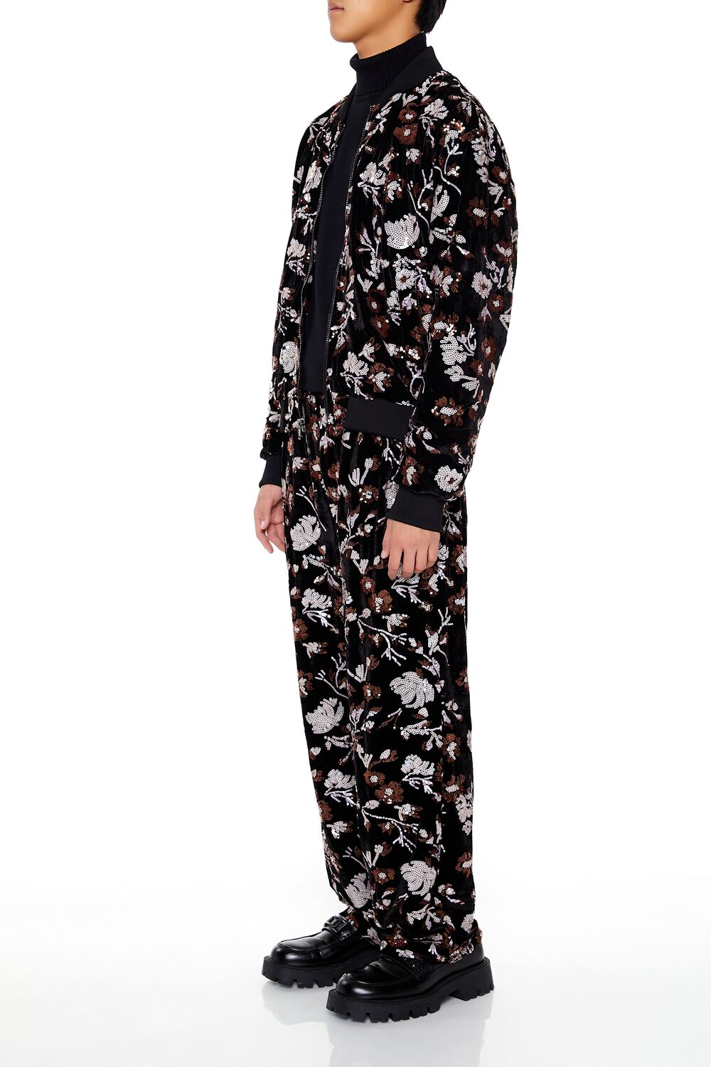 Sequin Floral Print Joggers