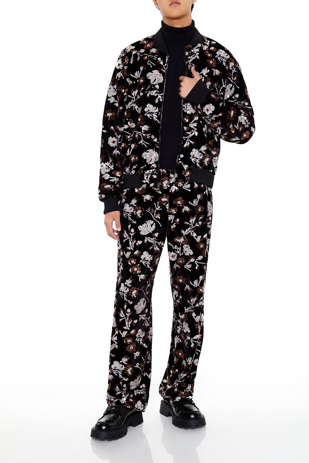 Sequin Floral Print Joggers