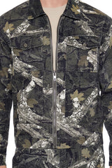 Leaf Print Zip-Up Trucker Jacket