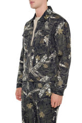 Leaf Print Zip-Up Trucker Jacket