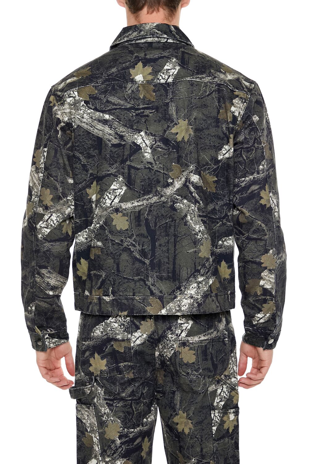 Leaf Print Zip-Up Trucker Jacket