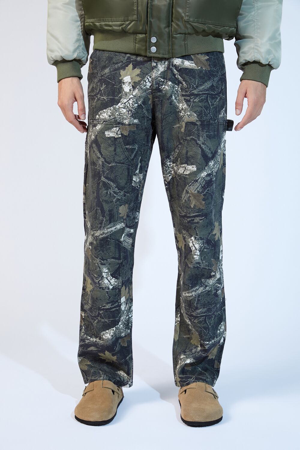 Leaf Print Mid-Rise Straight Pants