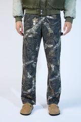Leaf Print Mid-Rise Straight Pants