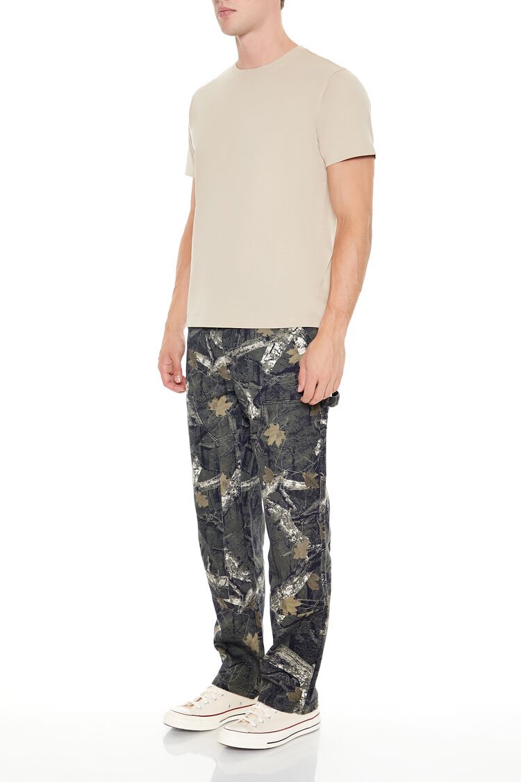 Leaf Print Mid-Rise Straight Pants