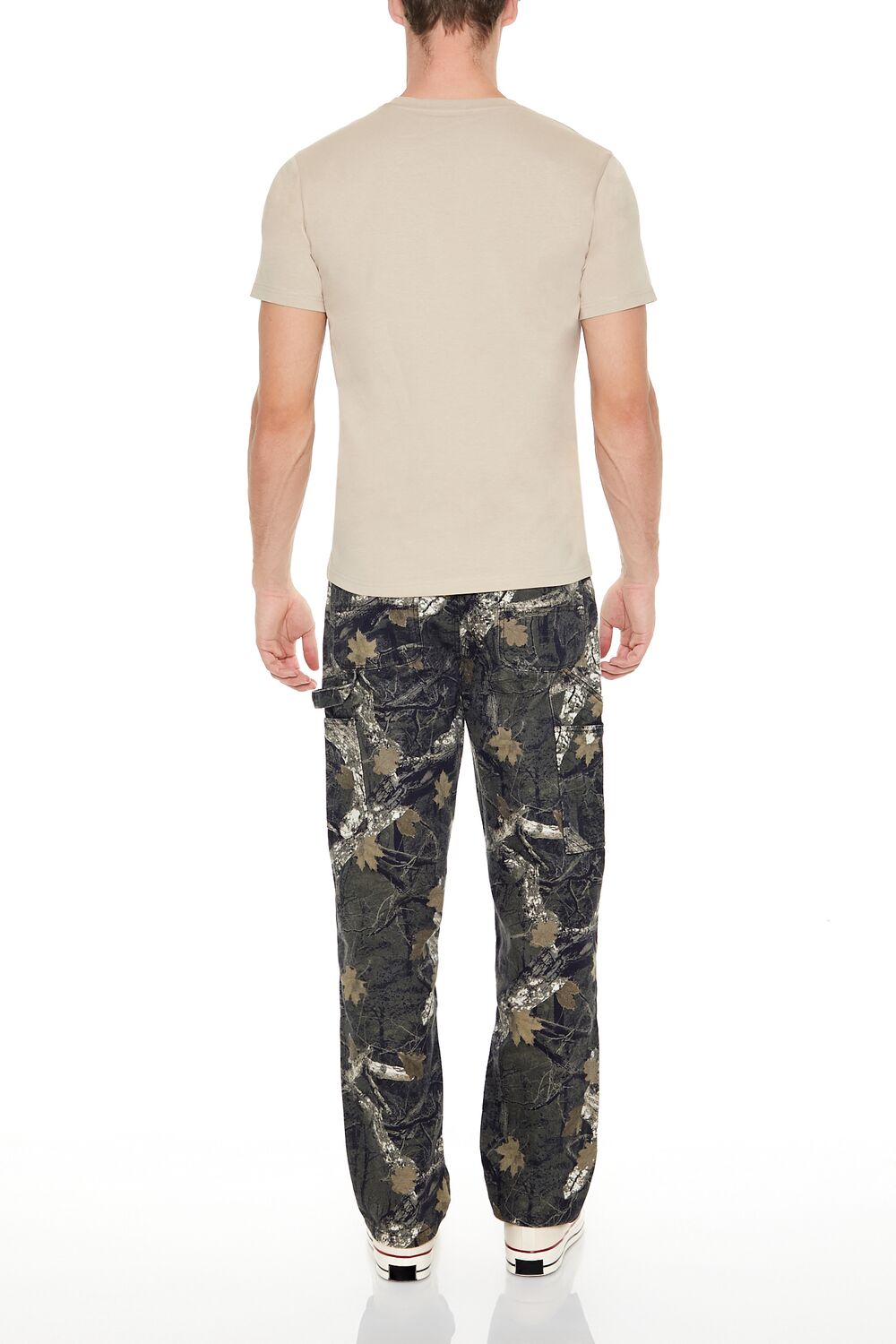 Leaf Print Mid-Rise Straight Pants