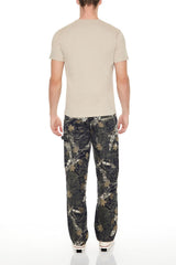 Leaf Print Mid-Rise Straight Pants