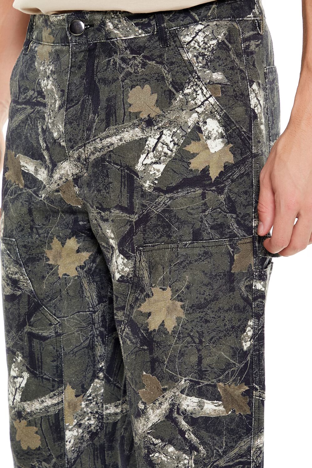 Leaf Print Mid-Rise Straight Pants