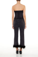 Faux Feather-Trim Ankle Jeans
