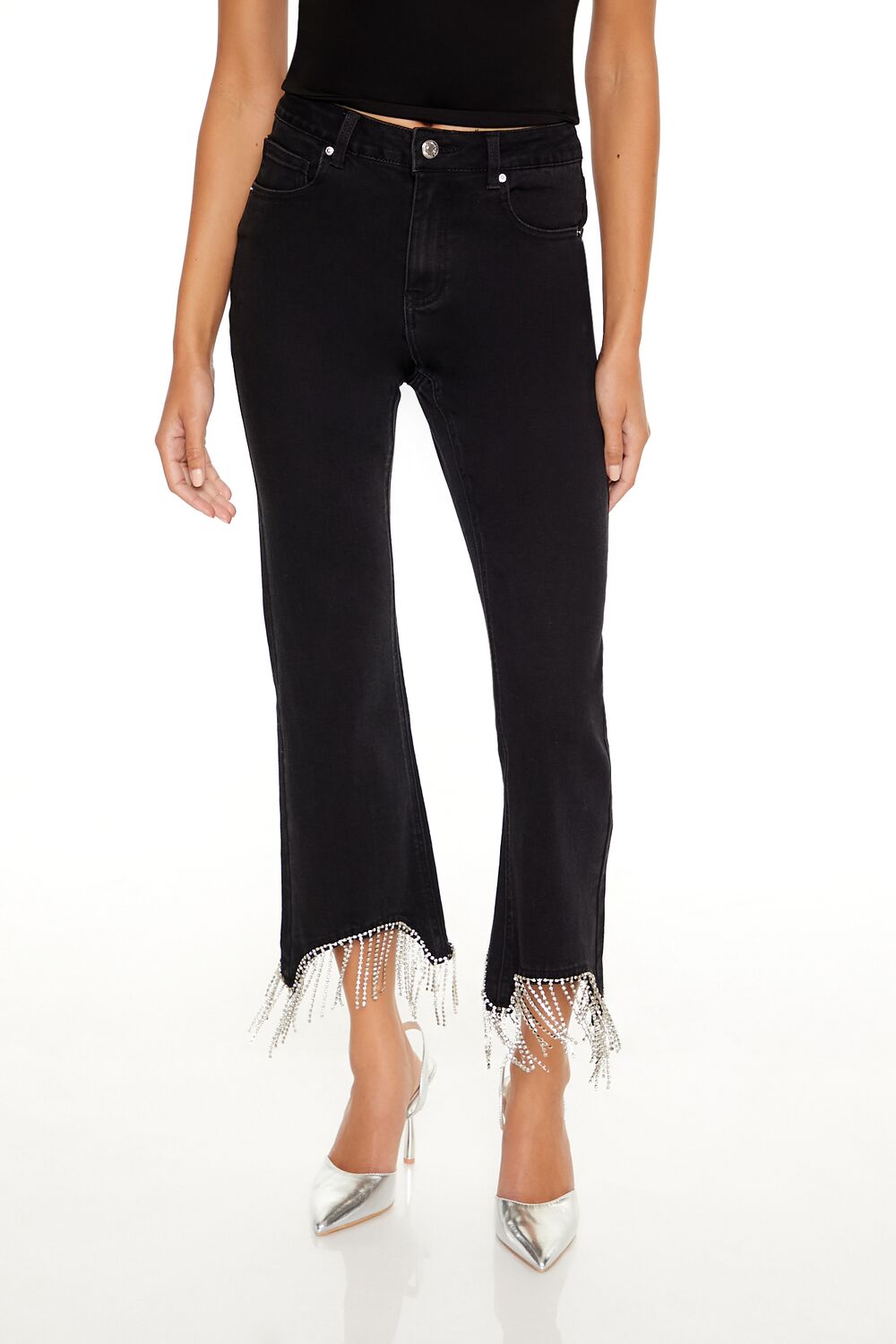 Rhinestone Fringe High-Rise Jeans