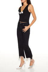 Rhinestone Fringe High-Rise Jeans