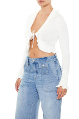 Ruffle-Trim Cardigan Sweater