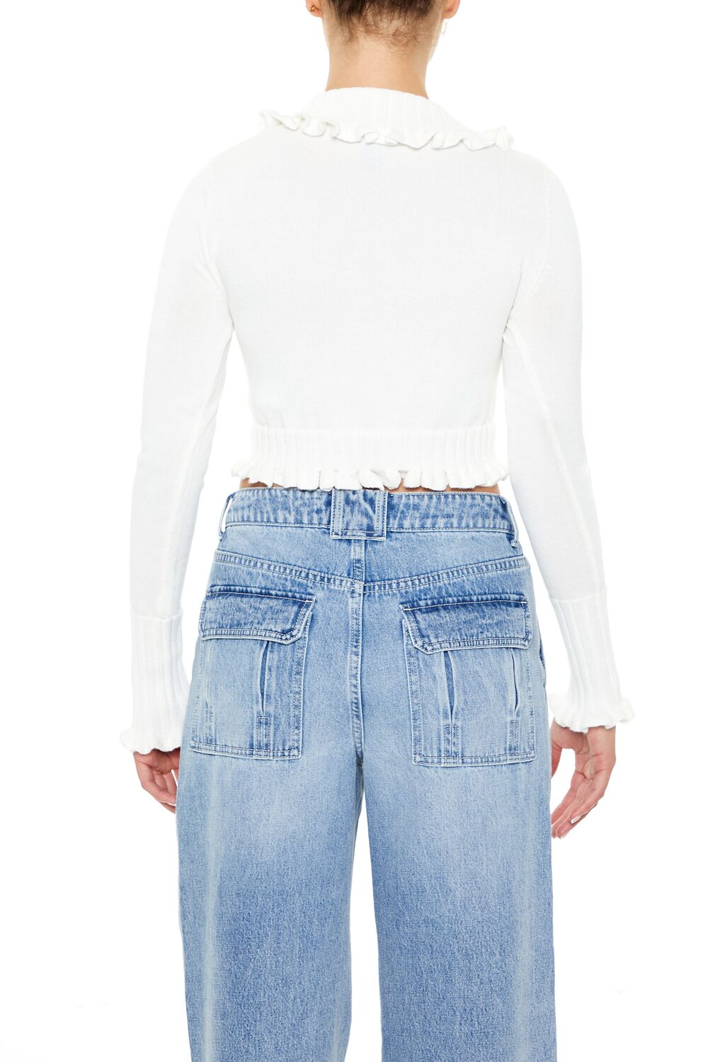 Ruffle-Trim Cardigan Sweater