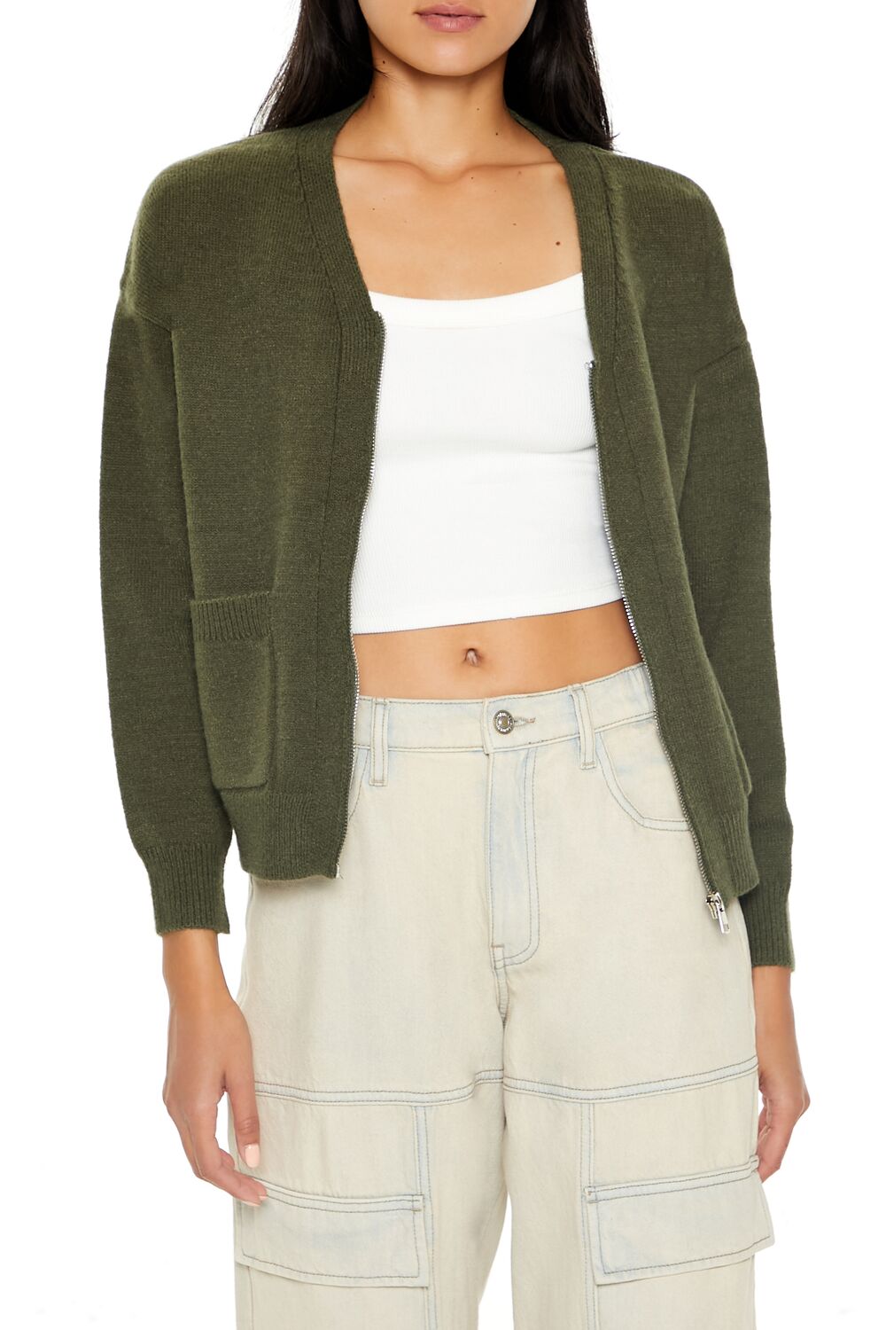 Drop-Sleeve Zip-Up Sweater