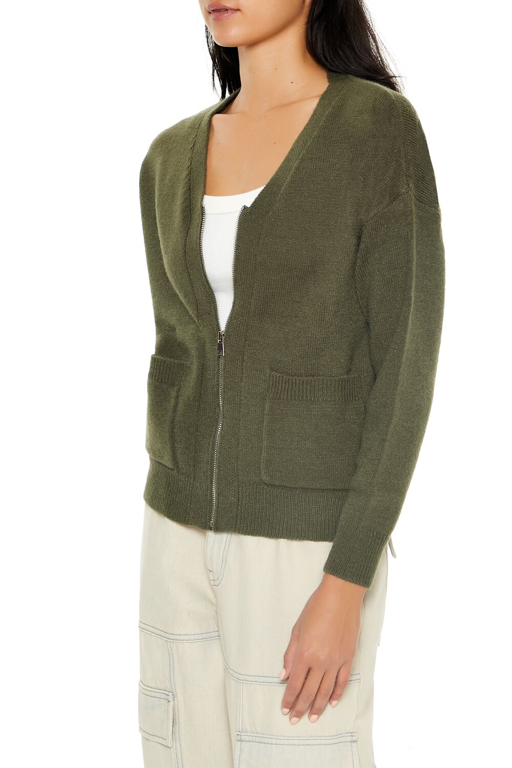 Drop-Sleeve Zip-Up Sweater