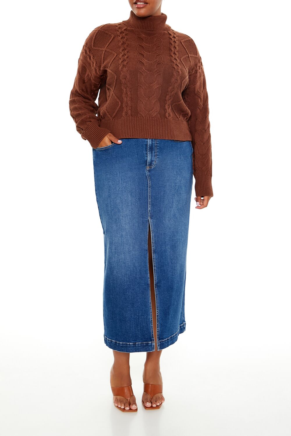 Plus Size Cable Knit Turtleneck Sweater