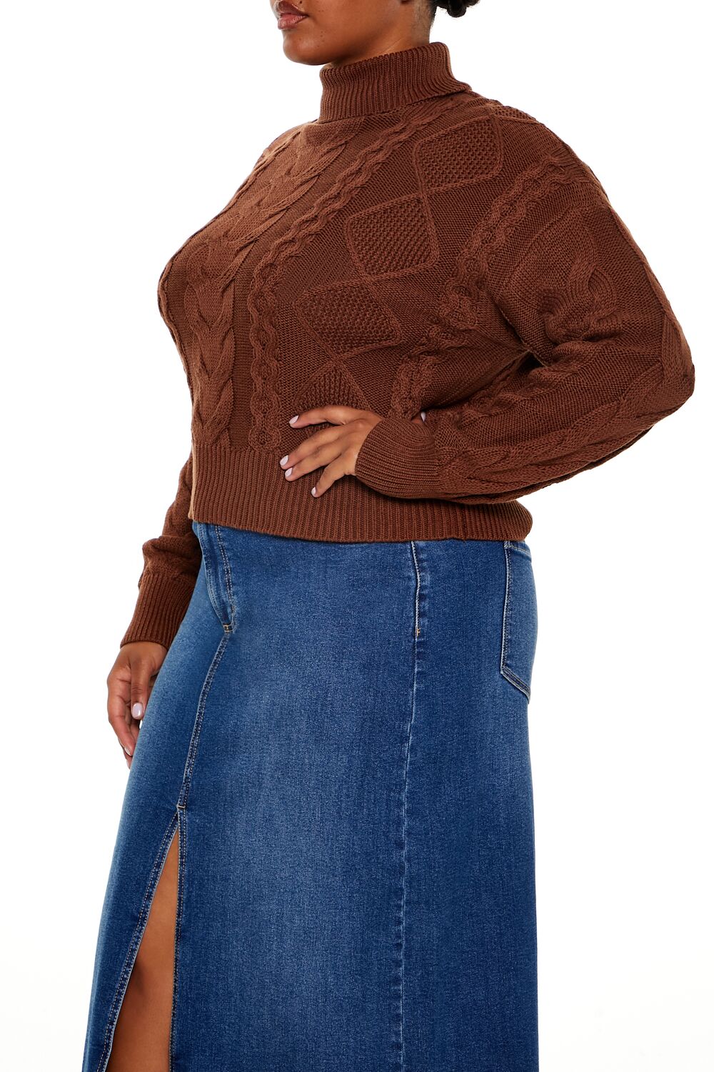 Plus Size Cable Knit Turtleneck Sweater