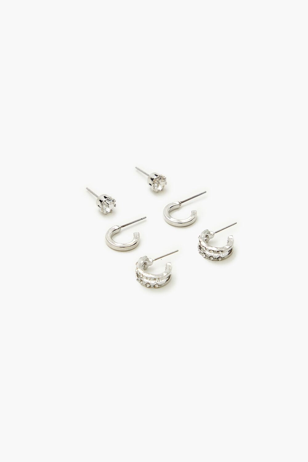 Rhinestone Stud & Hoop Earring Set