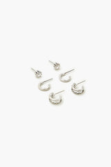 Rhinestone Stud & Hoop Earring Set