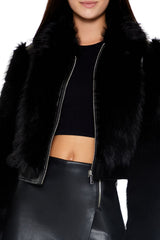 Faux Fur-Trim Zip-Up Jacket