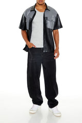Faux Leather Colorblock Shirt