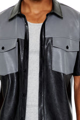 Faux Leather Colorblock Shirt