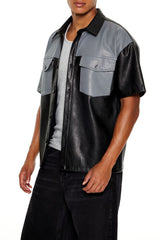 Faux Leather Colorblock Shirt