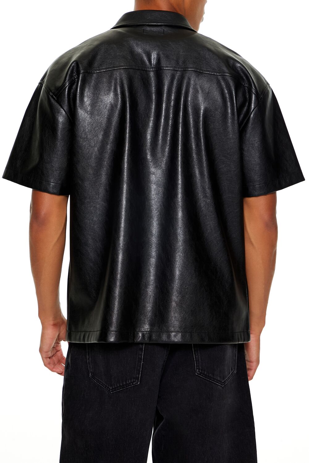 Faux Leather Colorblock Shirt