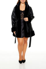 Plus Size Faux Fur-Trim Trench Coat