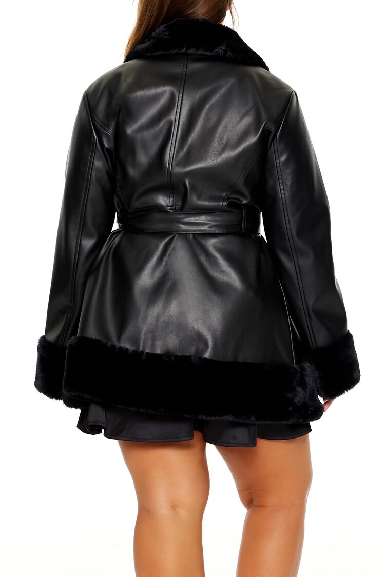 Plus Size Faux Fur-Trim Trench Coat