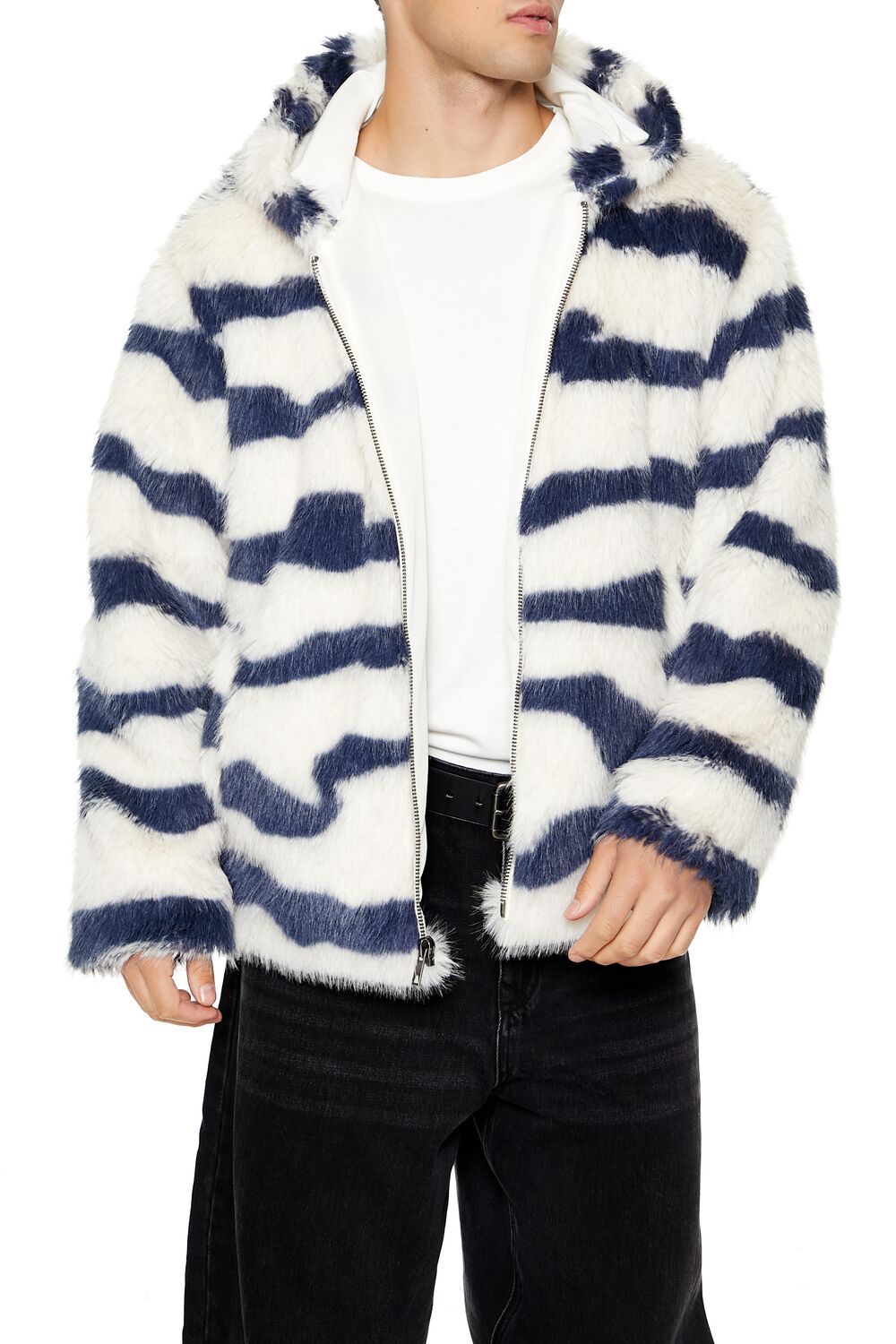Striped Faux Fur Jacket