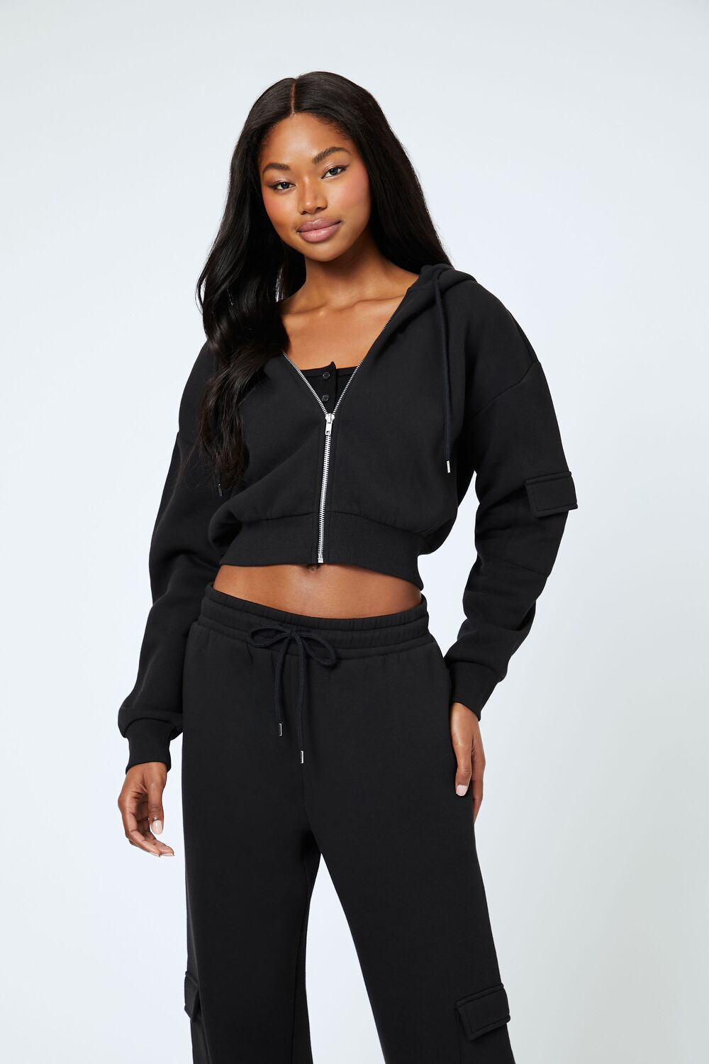 Cropped Cargo Zip-Up Hoodie