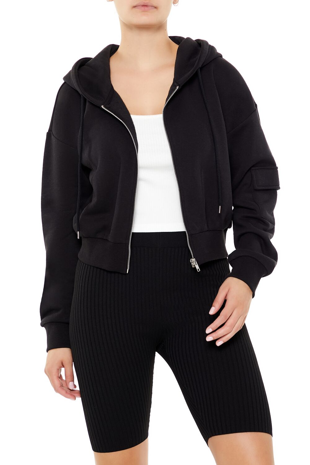 Cropped Cargo Zip-Up Hoodie
