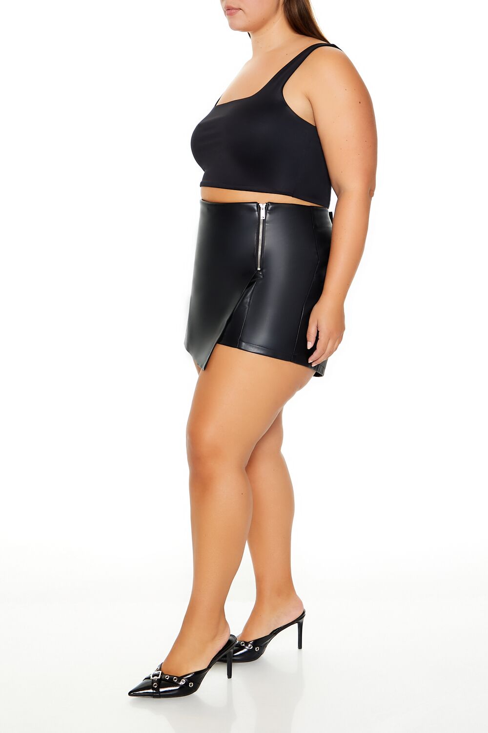 Plus Size Faux Leather Mini Skort